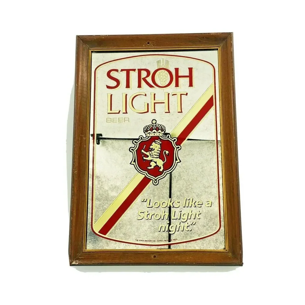 Vintage STROH LIGHT BEER Framed Wall Mirror Sign Looks like Stroh Light Night